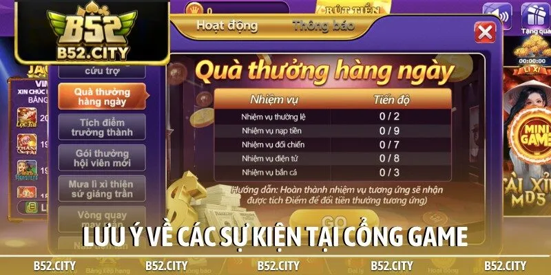 Lưu ý về các sự kiện tại cổng game